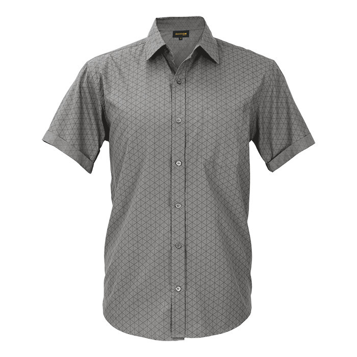 Mens Claremont Lounge Shirt Short Sleeve - Silver & Charcoal