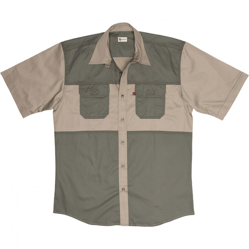 Mens Two Tone Bush Shirt - Khaki & Olive