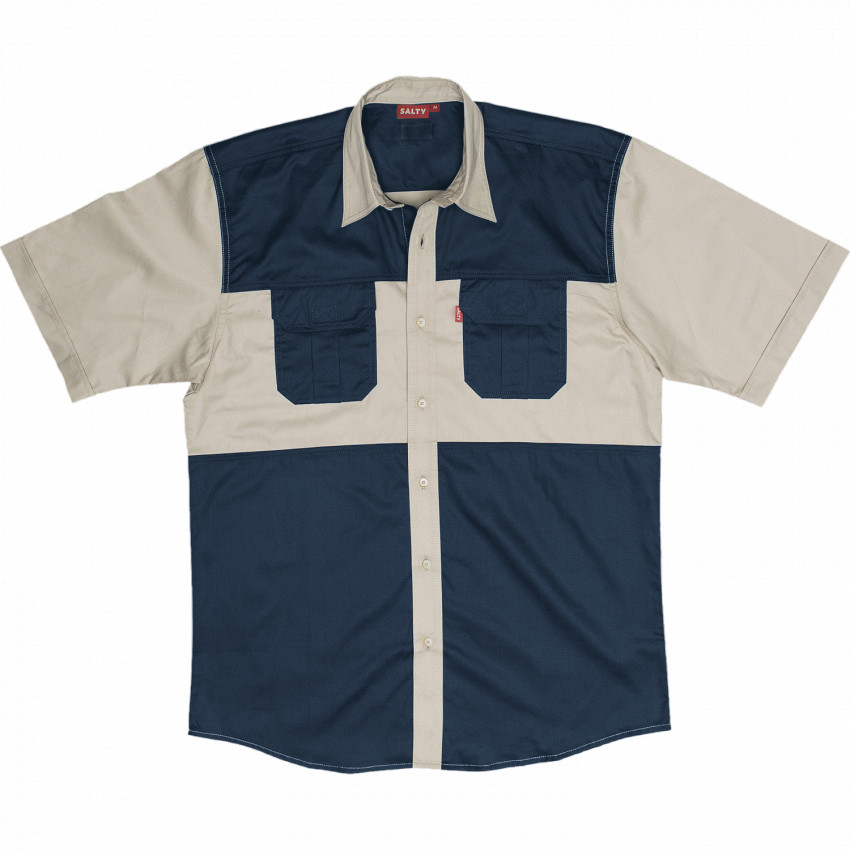 Mens Delta Two-Tone Bush Shirt - Stone & Navy