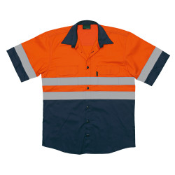 Two Tone Vented Reflective Short Sleeve Work Shirt - Navy & Orange