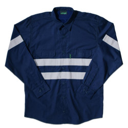 Hi-Vis Reflective Long  Sleeve Work Shirt - Navy