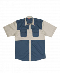 Meerkat Kids Two Tone Bush Shirt Stone & Airforce Blue